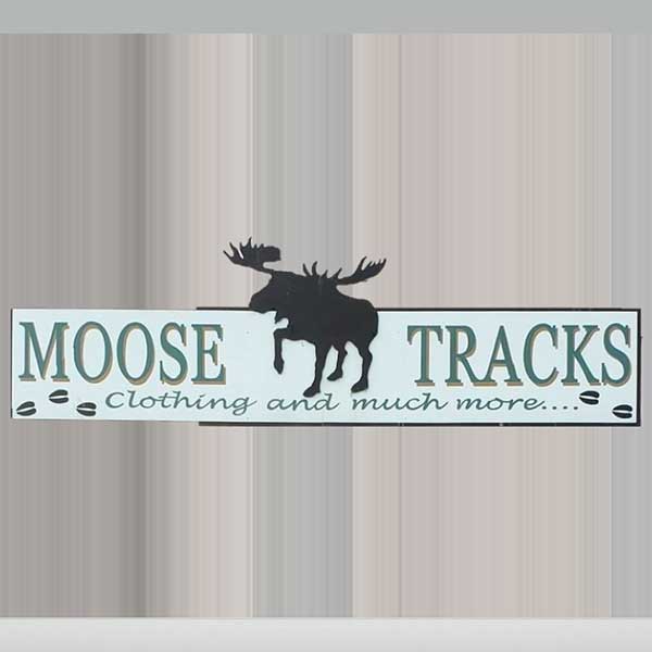 Profile of Bull Moose on moose tracks clothing sign